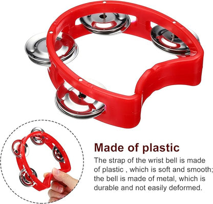 PATIKIL Tambourine, Jingle Bells Wrist Bells Hand Bell Percussion Instruments Musical Rhythm Band Plastic for Adults Church Birthday Party Christmas, Red