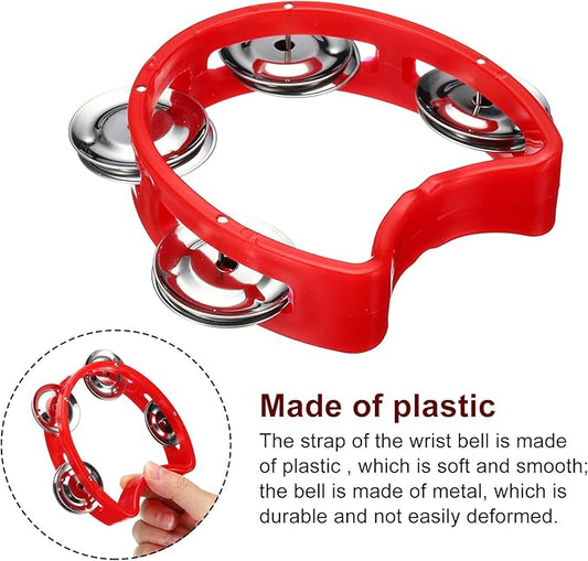 PATIKIL Tambourine, Jingle Bells Wrist Bells Hand Bell Percussion Instruments Musical Rhythm Band Plastic for Adults Church Birthday Party Christmas, Red