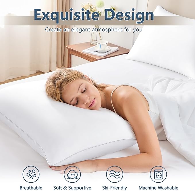 CozyLux Pillows Queen Size Set of 1, Hotel Quality Bed Pillows for Sleeping 1 Pack, Cooling Pillows for Side Back and Stomach Sleepers, Down Alternative Luxury Soft Supportive Fluffy Pillows (18x28)