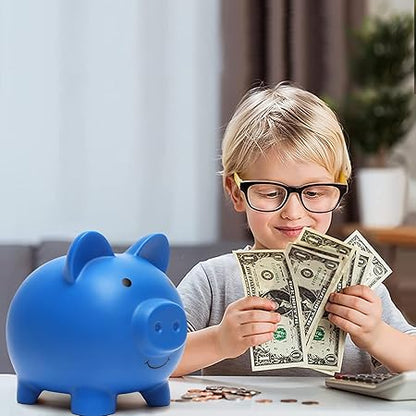 Cute Piggy Bank, Coin Bank for Boys and Girls, Children's Plastic Shatterproof Money Bank,Children's Toy Gift Savings Jar (Dark Blue)