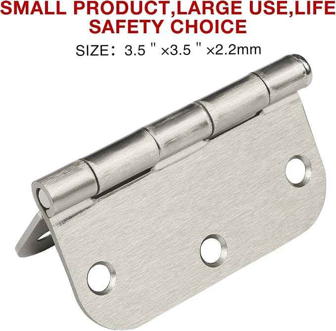 12 Pack Nickel Door Hinges Brushed Nickel Hinges for Doors 3 1/2 Interior Door Hinges Satin Nickel 3.5"x3.5 Inch Hinges Rounded 5/8" Radius Standard Residential Bedroom Door Hinge Sturdy Door Hardware