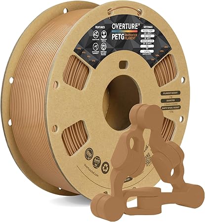 OVERTURE PETG Filament 1.75mm, 3D Printer Filament, 1kg Filament (2.2lbs), Dimensional Accuracy Probability - 0.02 mm, Fit Most FDM Printers (Brown)