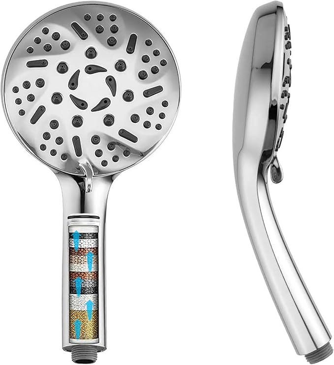 9 Modes High Pressure Handheld Shower Head with Hard Water Softening Filter to Remove Chlorine and Other Compounds, Reduces Dry Itchy Skin, Includes Hoses