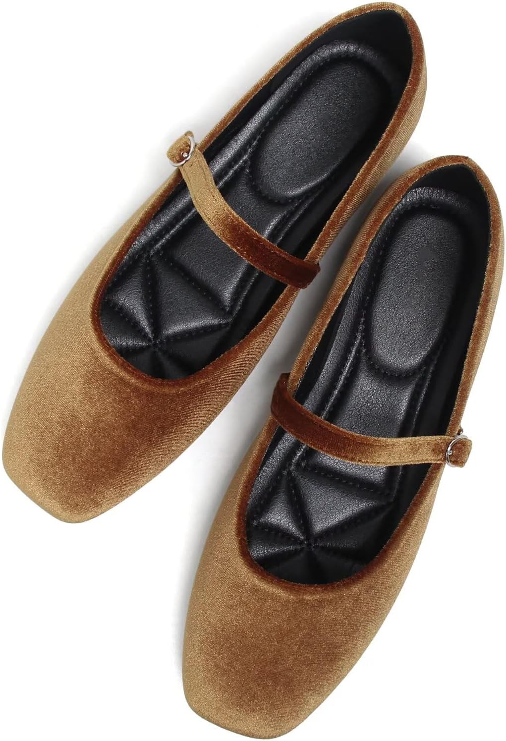 Mary Jane Square Toe Black Ballet Flats for Women Comfortable Ankle Strap Casual Slip On Flats