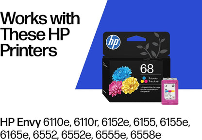 HP 68/308 Tri-Color Ink Cartridge | Works Envy 6100e, 6500e Series | Eligible for Instant Ink | 7FP20TN | (Not in Original Packaging)