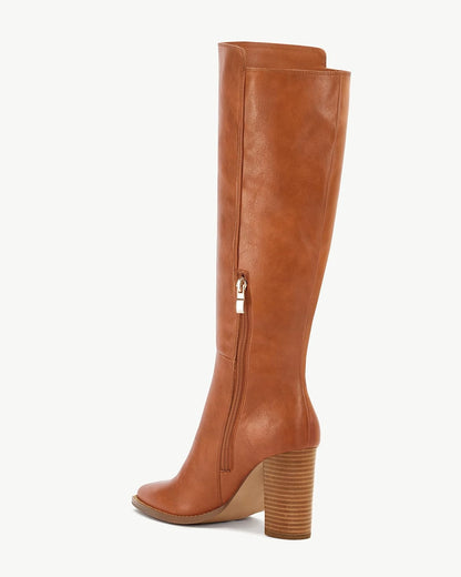 Size 9, Juliet Holy Women's Knee High Boots Stacked Block Heel Pointed Toe Riding Boots.