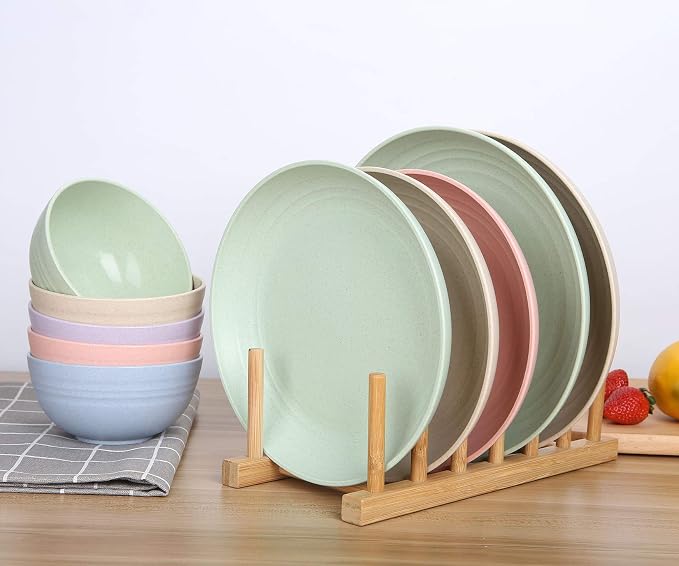 10 Inches Unbreakable Wheat Straw Plates - Reusable Plate Set - Dishwasher & Microwave Safe - Perfect for Dinner Dishes - Healthy, BPA Free & Eco-Friendly (10 Inches)