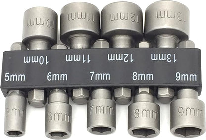 PANOVO 9pcs Power Hand Driver Drill Tools Set 5-13mm Metric Socket Wrench Set Power Nuts Driver Socket 1/4" Hex Shank Drill Bit Set