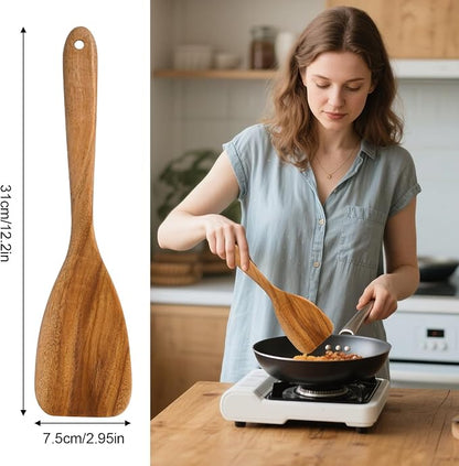 MYRAINBOW Wooden Spatula for Cooking – 12 Inch Wood Spatula with Long Handle, Handmade Wooden Spoon Alternative for Stir Fry, Mixing & Serving