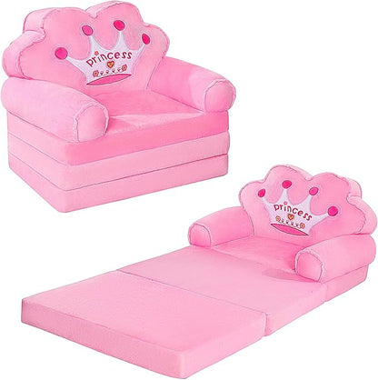 MOONBEEKI Kids Couch Fold Out, Foldable Princess Chair for Toddlers 1-3, Sofa Bed for Kids Folding Toddler Bed Lounger Chair for Bedroom (Pink)