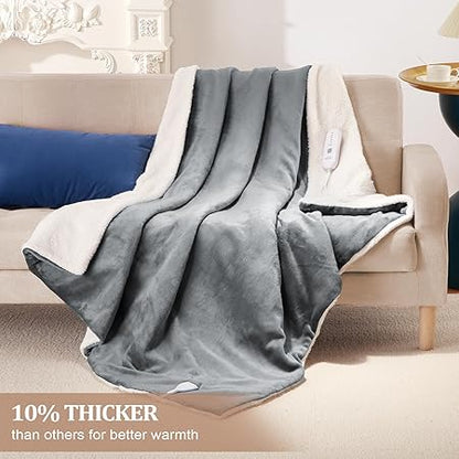 CAROMIO Heated Blanket Electric Throw 50" x 60", Soft Thickened Flannel to Sherpa Fast Heating Blanket with 5 Heat Levels  4 Hours Auto Off, ETL Certified Electric Blankets for Adults, Grey