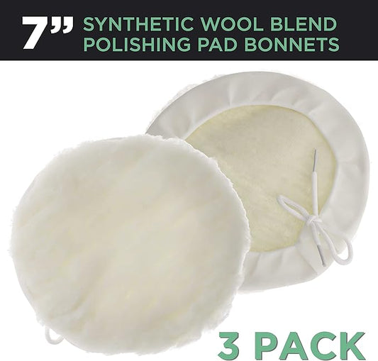 TCP Global 7" Synthetic Wool Blend Polishing Pad Bonnets (Pack of 3)