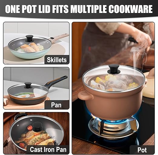 Pan Lid 8.7 Inch - Tempered Glass Pot Lid - Replacement Pan Cover for Cast Iron Skillets, Frying Pans, Pots and Wok, Heat Resistant Handle