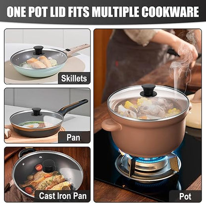 Pan Lid 8.7 Inch - Tempered Glass Pot Lid - Replacement Pan Cover for Cast Iron Skillets, Frying Pans, Pots and Wok, Heat Resistant Handle