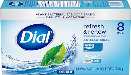 Dial Antibacterial Bar Soap, Refresh  Renew, Spring Water, 4 Oz, 8 Bars