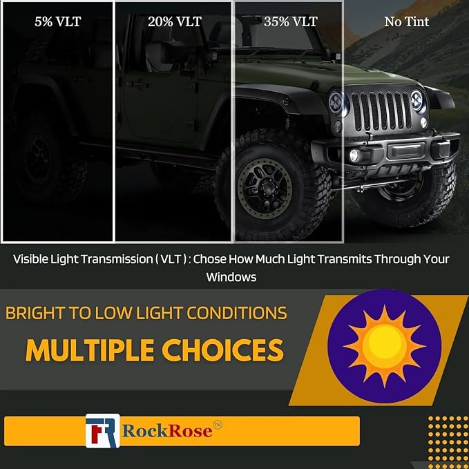 RockRose 20% Car Window Tint 24 in x 10FT 1PLY Carbon Charcoal Privacy Film Heat, UV, and IRR Block Tint for Cars or Home Adhesive Film Easy Shrink, Plotter Friendly Pro Grade