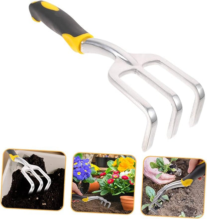 LIOOBO Garden Hand Cultivator Tool 3 Prong Tiller for Gardening Portable Digging Tool for Weeding and Soil Aeration Durable Magnesium Design