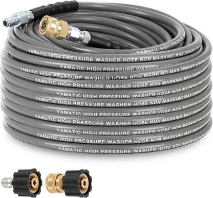 YAMATIC Non Marking 1/4" 4200 PSI Pressure Washer Hose 50 FT for Hot/Cold Water Rubber Wire Braided, Kink Resistant Swivel Quick Connection, Industry Grade for Power Washer, Super Wear Resistant