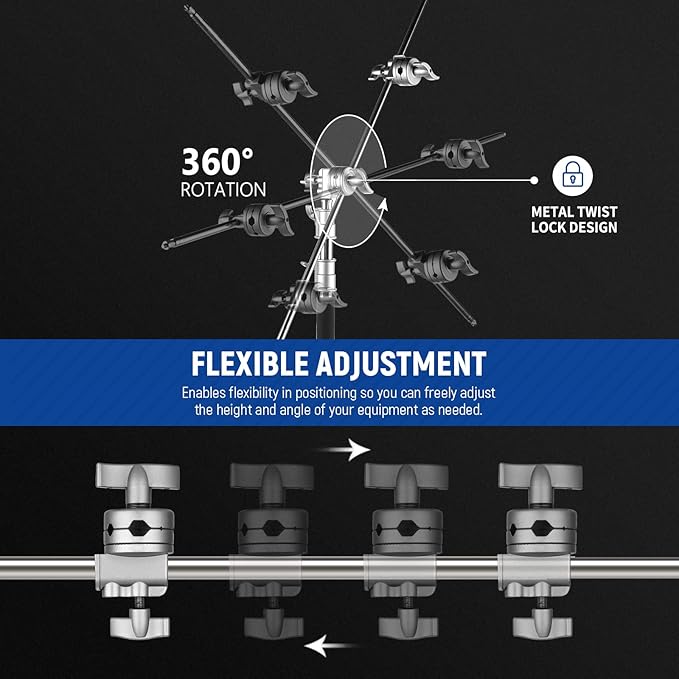 Neewer Multi Functional Heavy Duty 2.5-inch Grip Head Swivel Head Holder Mounting Adapter for Light Stand, Extension Boom Arm and Other Photographic Equipment with 1/2,1/4,3/8,5/8-inch Mount (Silver)