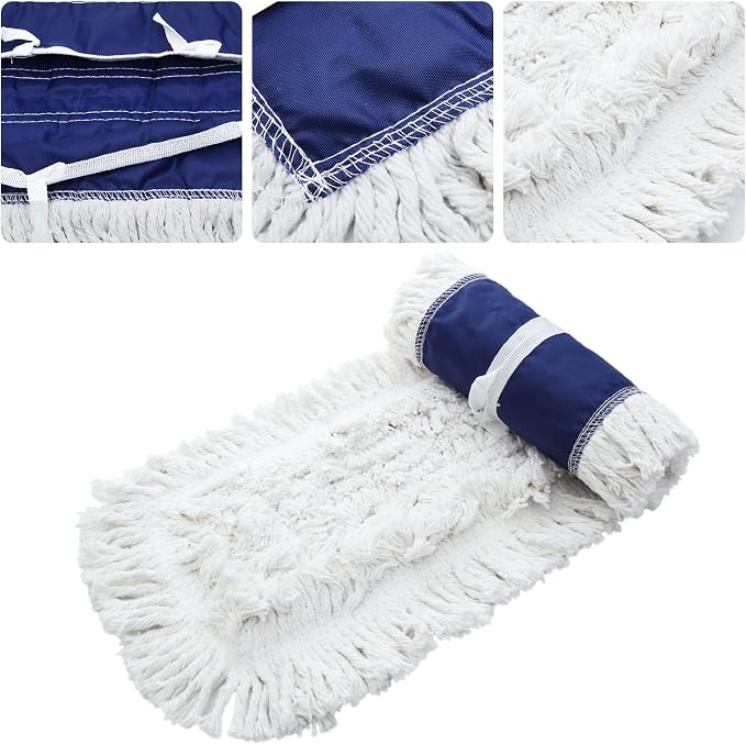 24" 3 Pack Industrial Strength Cotton Dry Dust Mop Head Refill, Fits 24 Inch Frame, Hardwood Floor Duster Broom, Dry Floor Cleaning for Hardwood, Ceramic, Marble Tile