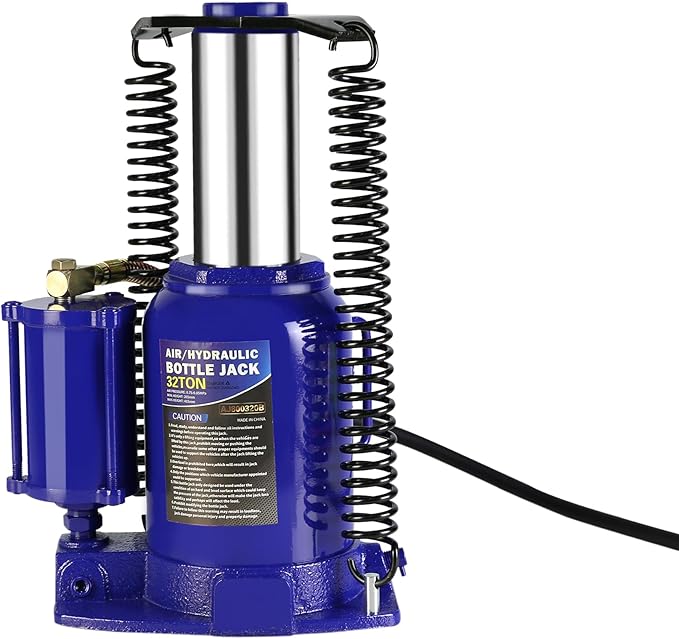 HomVent Pneumatic Air Hydraulic Bottle Jack, 32 Ton Car Bottle Jack Hydraulic with 10.4-16.3 Inch Lifting Range and 2-Section Long Handle for Car, Pickup Truck, Truck, RV, Auto Repair (Blue, 32 Ton)