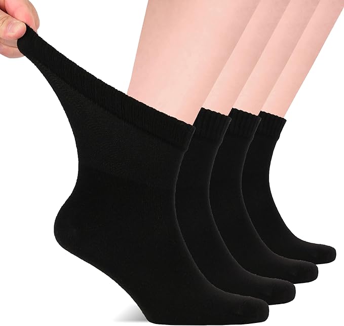 Hugh Ugoli Diabetic Socks for Men, Loose Ankle Socks, Bamboo, Extra-Wide, Thin, Seamless Toe, Non-Binding Top, 4 or 8 Pairs