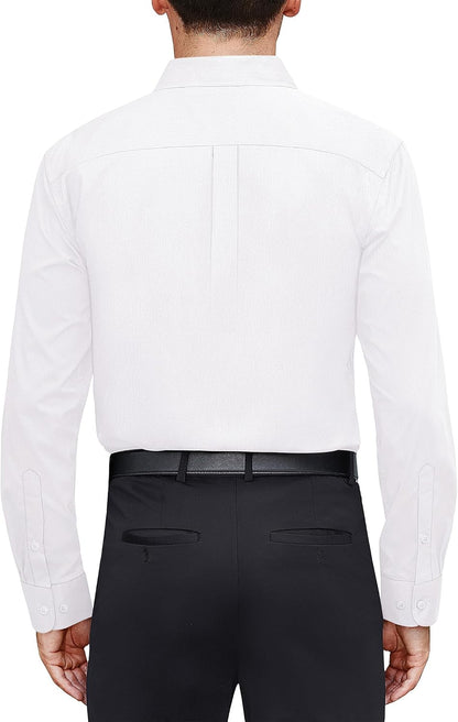 Men's Dress Shirts Stretch Stain Shield Long Sleeve Solid Formal Shirt Business Casual Button Down Shirts