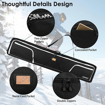 Ski Bags for Air Travel with Wheels Fit Single Snowboard or Double Skis 175 up to 190cm, All-Round Padded Protection, Waterproof, Adjustable Internal Straps