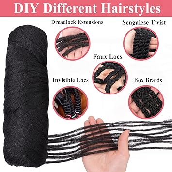 COOKOO 4 Roll Natural Black Brazilian Wool Hair Acrylic Yarn for African Crochet Hair Jumbo Braids Senegalese Twisting Knitting Hair Braids Faux locs Spiral Corkscrews Braids Twist Wraps 70GRoll(1B)