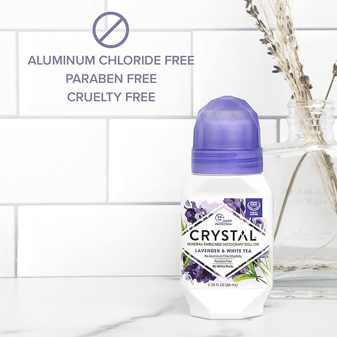 Crystal Mineral Deodorant Roll-On, Lavender  White Tea, Purple, 2.25 Fl Oz