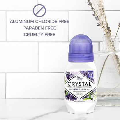 Crystal Mineral Deodorant Roll-On, Lavender  White Tea, Purple, 2.25 Fl Oz