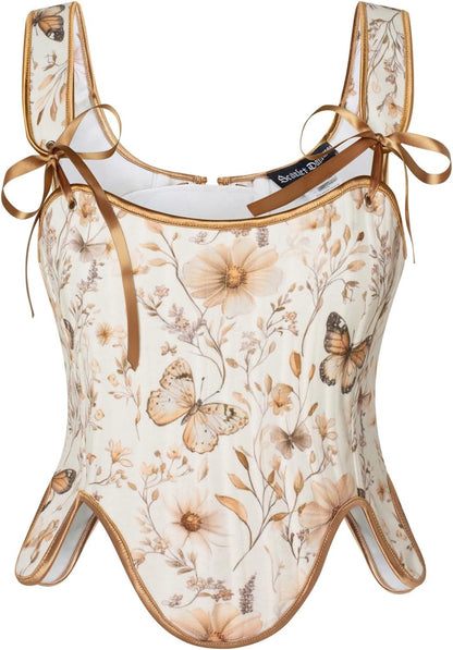 SCARLET DARKNESS Bustier Tops for Women Renaissance Floral Lace Up Bodyshaper Corset with Zipper