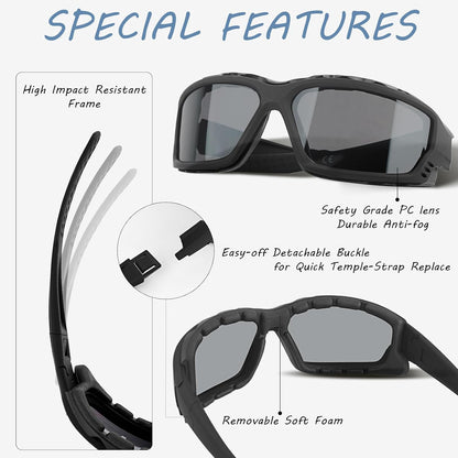 Anti-Fog Safety Motorcycle Riding Sunglasses Foam padded Goggle, Dustproof, Windproof, Hunting, Hiking, Golfing