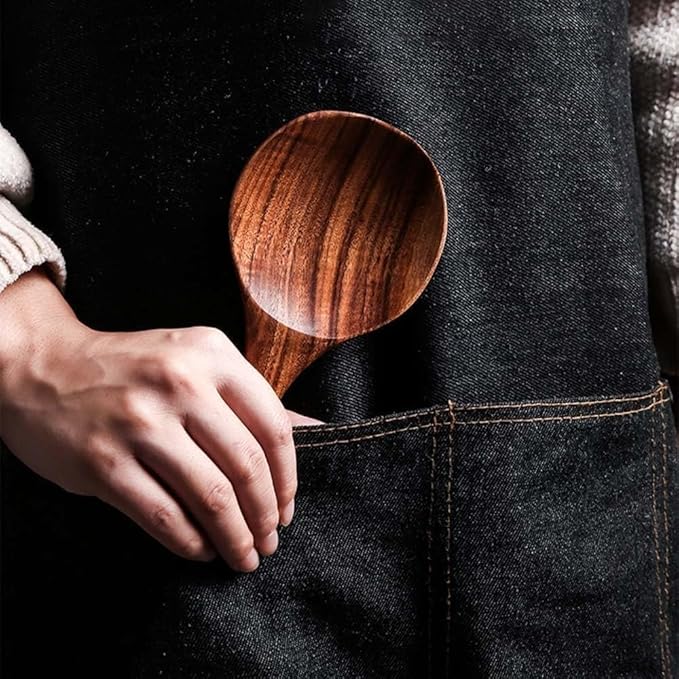 Wooden Rice Spoon, Natural Wood Non-stick Rice Scooper with Round Shallow Head Food Service Spoon Kitchen Utensils for Rice Potato Salads Desserts, 7 Inch