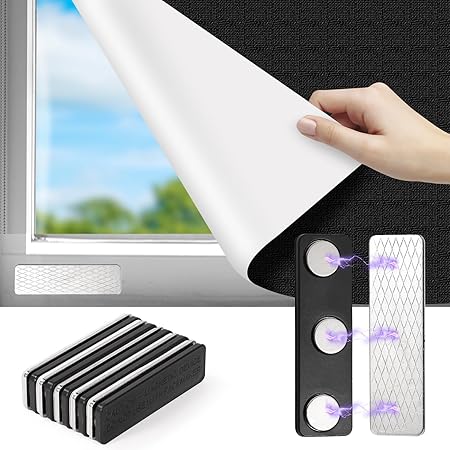 8 Pairs Magnetic Curtain Closure, Blackout Blind Accessory for Window Blinds Curtain Closure with Adhesive Curtain Magnets Clips for Blackout Curtains