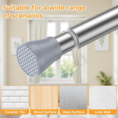 Adjustable Tension Curtain Rod 28-48 Inch, Silver Spring Loaded No Drill Non-Slip Window Curtain Rod for Bathroom, Shower, Dorm