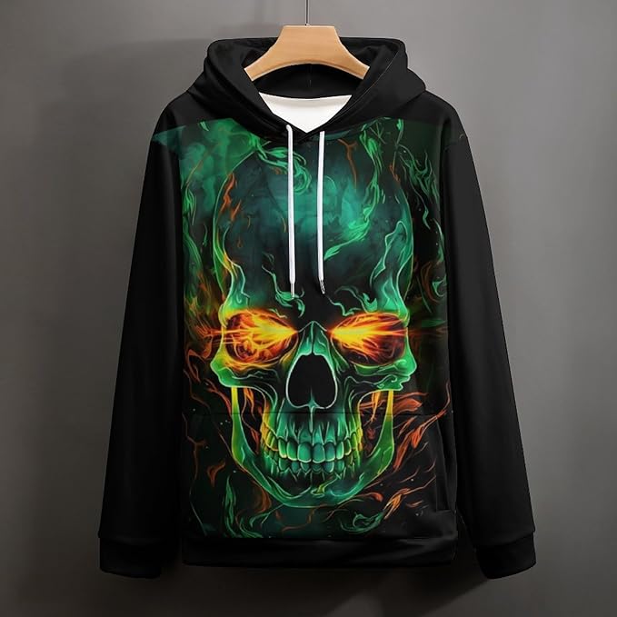 Flame Skull Unisex Hoodies Hooded Sweatshirt with Big Pockets