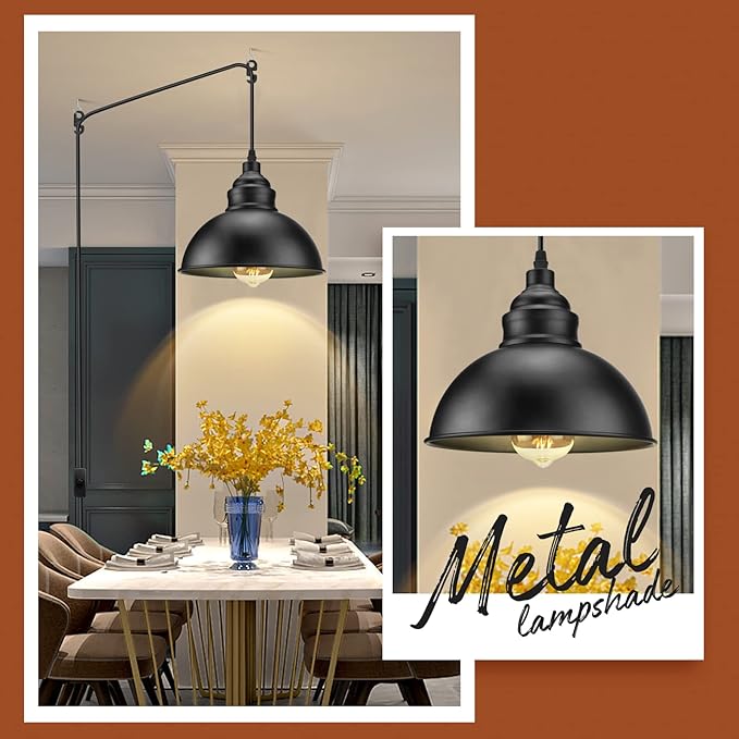 Plug in Pendant Light, 15FT Hanging Lights with Plug in Cord, OnOff Switch, Industrial Pendant Light with Plug in Cord, Metal Hanging Lamps for Living Room, Kitchen, Dining Room, Bedroom
