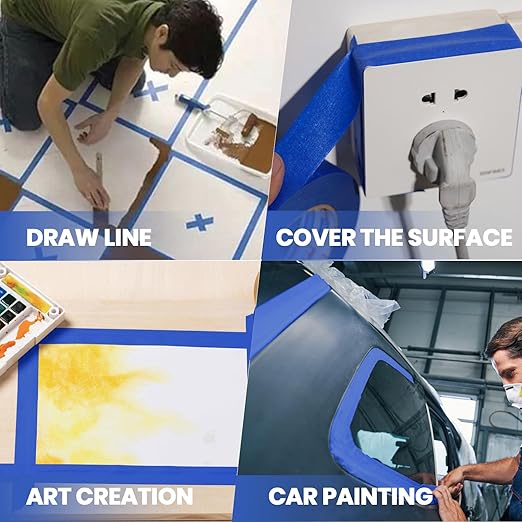 ADHES Upgrade Blue Painters Tape, Masking Tape for Painting 6 Rolls x 2 Inch x 60 Yards, Blue Paint Tape No Residue Outdoor Anti UV Multi Surface Use, Total 360 Yards