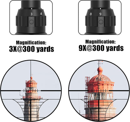 UUQ 3-9x40 Rifle Scope with Red/Green Illuminated Rangefinder Reticle, 20mm Picatinny/Weaver Rings Included, 1/4 MOA Adjustment, Fast Focus Eyepiece, Waterproof Fogproof (minor external cosmetic damage. Accessories not included)