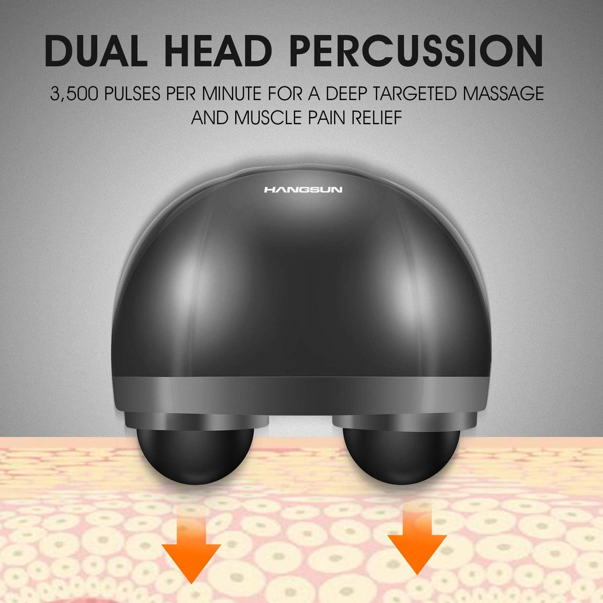 HANGSUN Handheld Back Massager for Pain Relief, Electric Double Head Percussion for Neck, Shoulder, Leg, Foot, Body Muscle Relaxation, Deep Tissue Massager MG460, Corded, 2.3 lbs, Metallic Gray