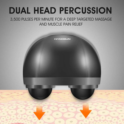 HANGSUN Handheld Back Massager for Pain Relief, Electric Double Head Percussion for Neck, Shoulder, Leg, Foot, Body Muscle Relaxation, Deep Tissue Massager MG460, Corded, 2.3 lbs, Metallic Gray