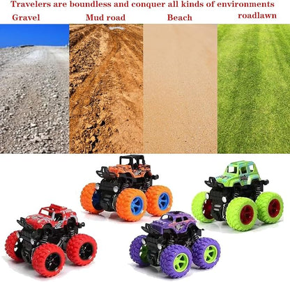 Monster -Truck -Toys, Friction Powered Monster Trucks for Boys, Push and Go Vehicles Toy for Kids, Inertia Vehicle, Stunt On-Road Vehicle, Great for Birthday Party Gift for Boys Girls (Red)