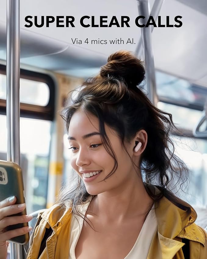 Soundcore P30i by Anker Noise Cancelling Earbuds, Strong and Smart Noise Cancelling, Powerful Bass, 45H Playtime, 2-in-1 Case and Phone Stand, IP54, Wireless Earbuds, Bluetooth 5.4 (Pink)