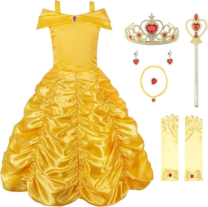 JerrisApparel Princess Dress Off Shoulder Layered Costume for Little Girl (crown, wand and necklace not included)