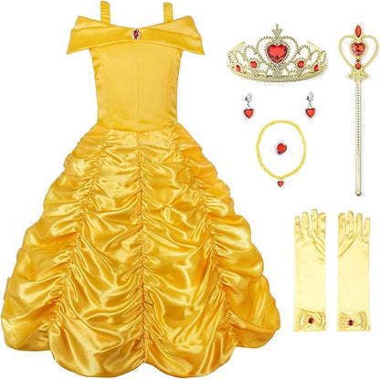 JerrisApparel Princess Dress Off Shoulder Layered Costume for Little Girl (crown, wand and necklace not included)