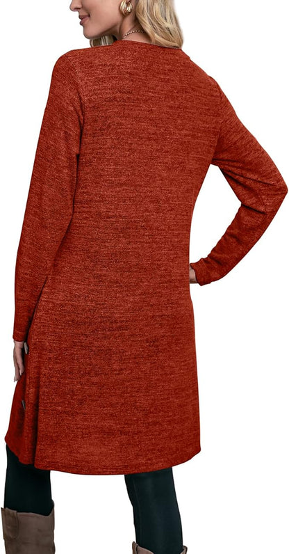 OFEEFAN Womens Long Sleeve Tunic Dres Fall Outfits with Pockets Buttons