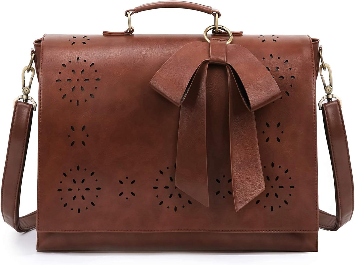ECOSUSI Women's Briefcase Vegan Leather Laptop Bag for Work Shoulder Computer Satchel Bag with Detachable Bow.