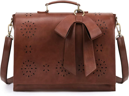 ECOSUSI Women's Briefcase Vegan Leather Laptop Bag for Work Shoulder Computer Satchel Bag with Detachable Bow.