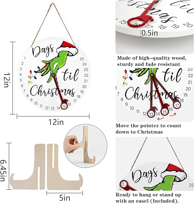 DAZONGE Christmas Decorations Welcome Sign  2024 Christmas Countdown Advent Calendar for All Ages  12'' Wooden Christmas Wreath with Easel for Door Wall Mantel Decor  Christmas Decor